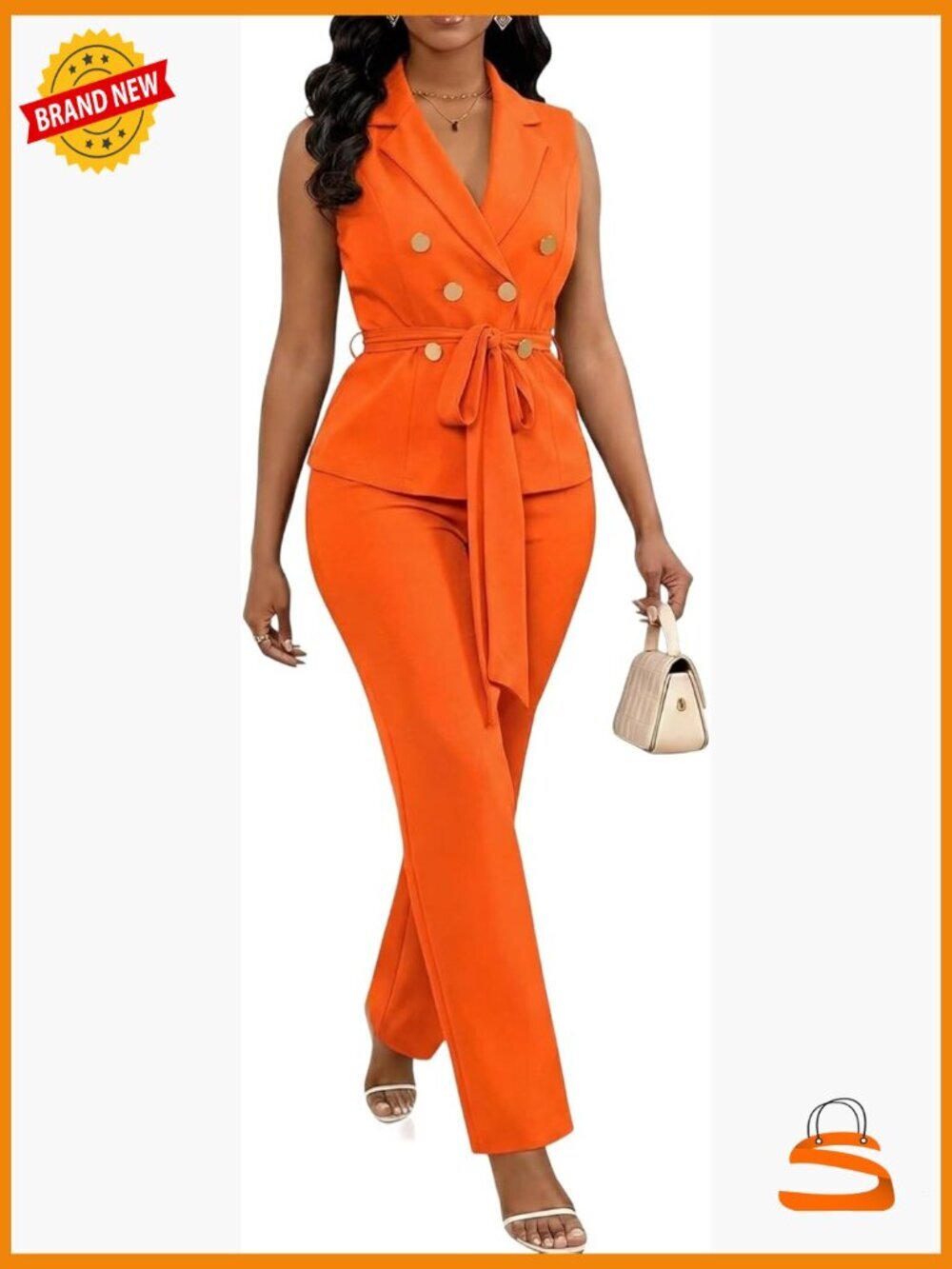 Sleeveless Blazer Vest & Straight Pants Set 2 Piece Business Casual Outfit